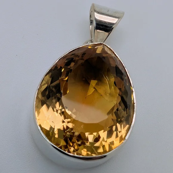 Large Natural Citrine S925 Sterling Silver Pendant High Quality - Picture 2 of 7